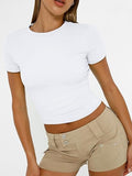 Womens Short Sleeve T Shirts - Buttery Soft Summer Crop Tops Slim Fit Y2k Basic Tees for Workout